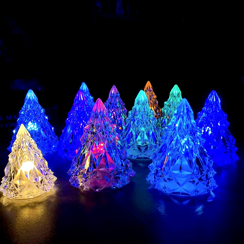 LED Crystal Night Light Warm Christmas Tree Lantern Iceberg Table Lamp Button Batteries Home Party Xmas Diamond Gift Decoration