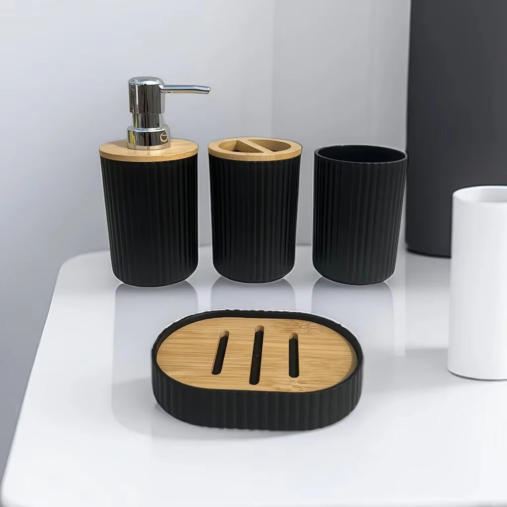 4Pcs Bathroom Accessories Set Plastic Bathroom Accessories Toothbrush Holder Mouthwash Cup Soap Dispenser Soap Dish