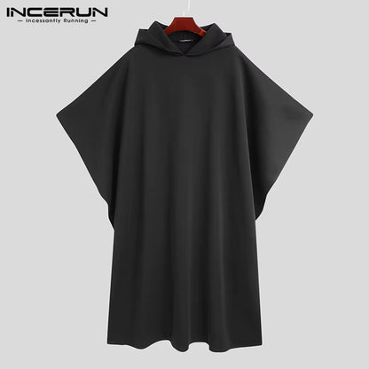 Fashion Men Cloak Coats Hooded Solid Loose 2023 Streetwear Punk Windproof Men'S Trench Chic Winter Long Cape Poncho