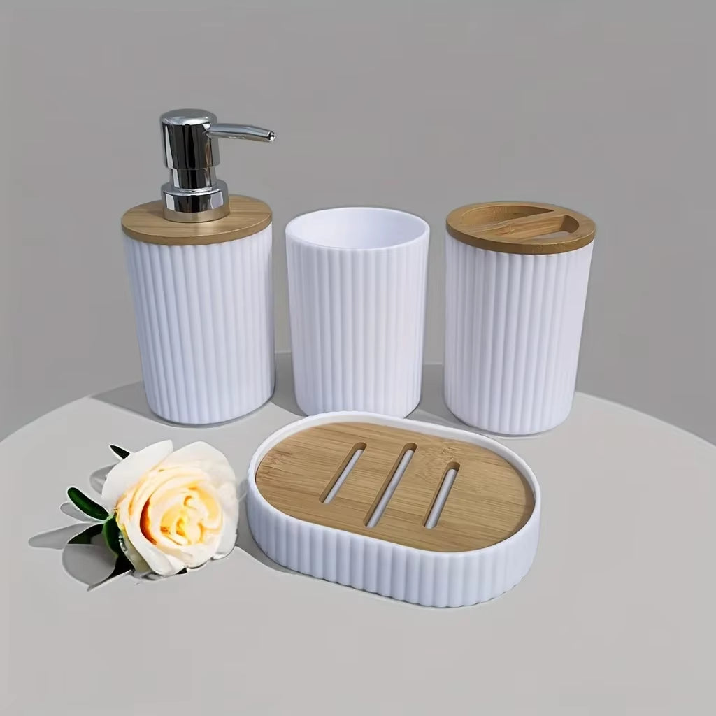 4Pcs Bathroom Accessories Set Plastic Bathroom Accessories Toothbrush Holder Mouthwash Cup Soap Dispenser Soap Dish