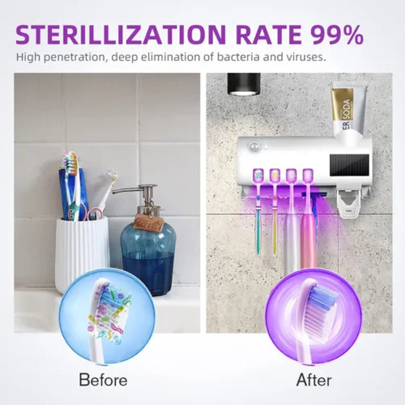 UV Light Sterilizer Toothbrush Holder Cleaner Toothpaste Dispenser 4 Toothbrush