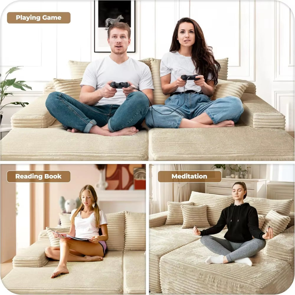 80" Cloud Sectional Couch Sofa Bed,Luxury Deep Seat Plush Corduroy Lounge Oversized Chaise Lounge Sofa Indoor