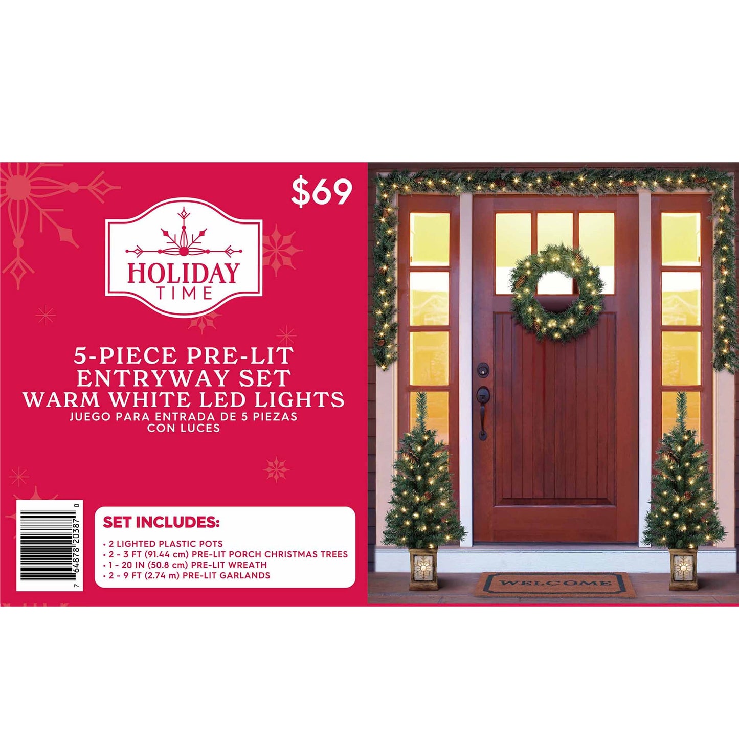 5-Piece Prelit Artificial Christmas Tree Entryway Set with Warm White LED Lights, by