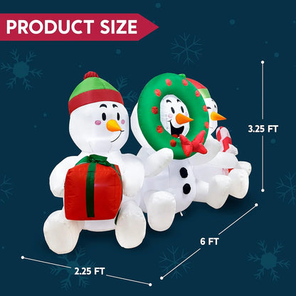 6 FT Christmas Inflatables Snowmen Outdoor Decorations,Christmas Three Sitting Snowmans Blow Ups Yard with Built-In Leds for Holiday Party Garden Lawn Decor