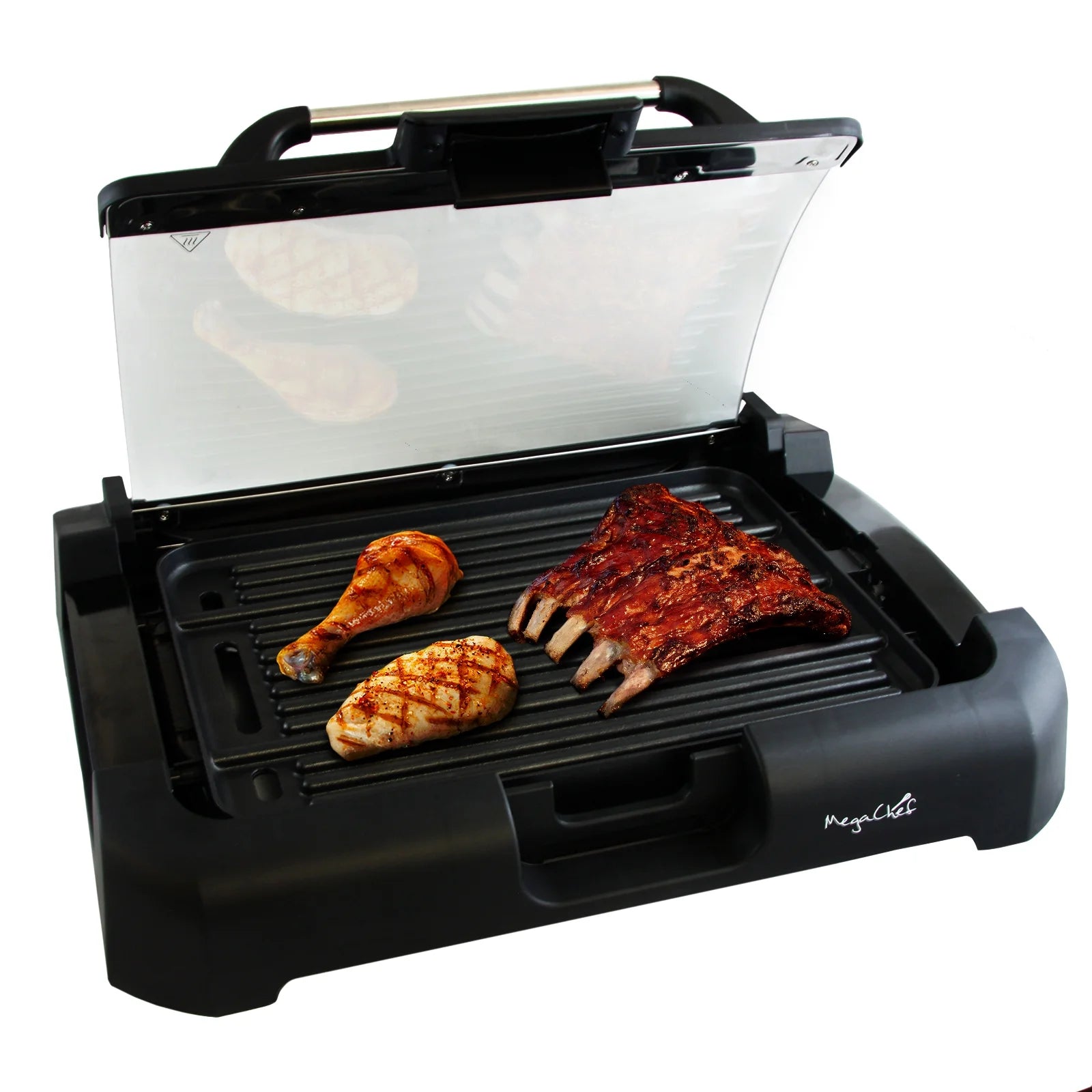 Reversible Indoor Grill and Griddle with Removable Glass Lid