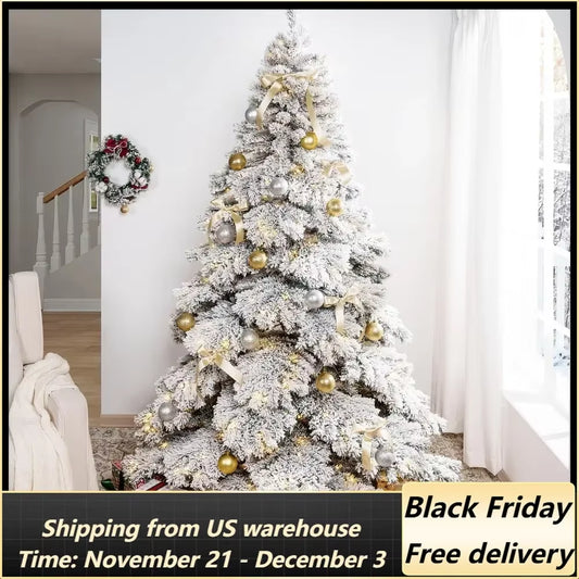 6.5Ft Snow Flocked Christmas Tree with Lights, Realistic Frosted Christmas Tree Prelit with 892 Branch Tips